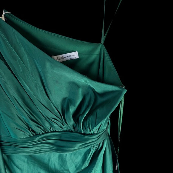 Ieena X Mac Duggal NWT Emerald Satin One Sleeved Cocktail Dress Sz 10 - Picture 5 of 13